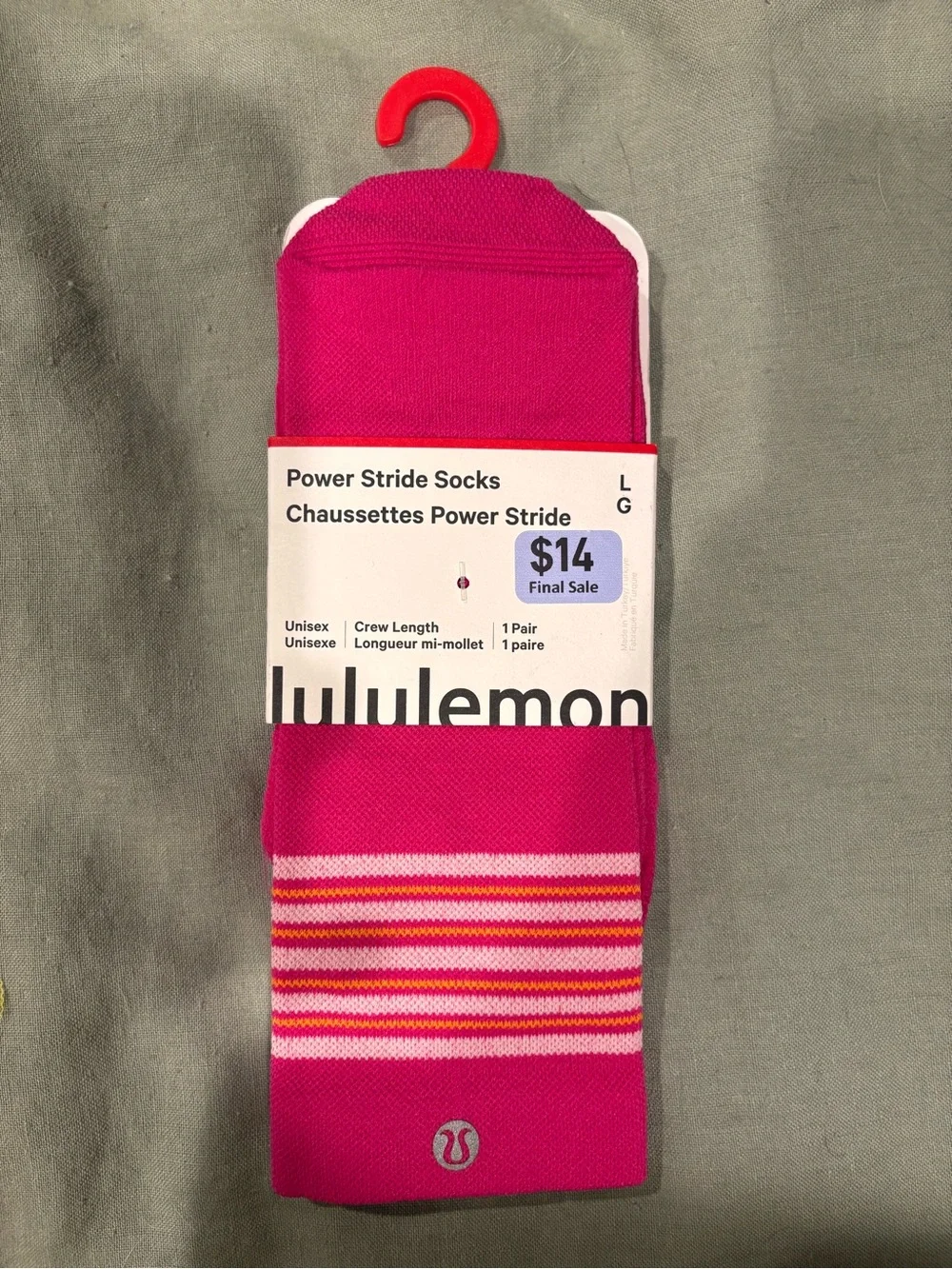 lululemon athletica Power Stride Crew Socks - Pink Stripe
